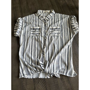 Women's Eden & Olivia Button-Down Shirt Size L White Blue Striped
